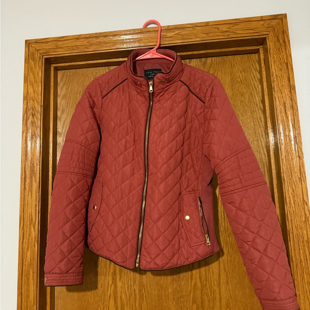 Love Tree Pink Puffer Jacket with Chevron Quilting